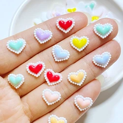 100pcs New Cute 8*11mm Resin Mini Bright Heart Flat Back Cabochon Scrapbook Kawaii DIY Embellishments Accessories