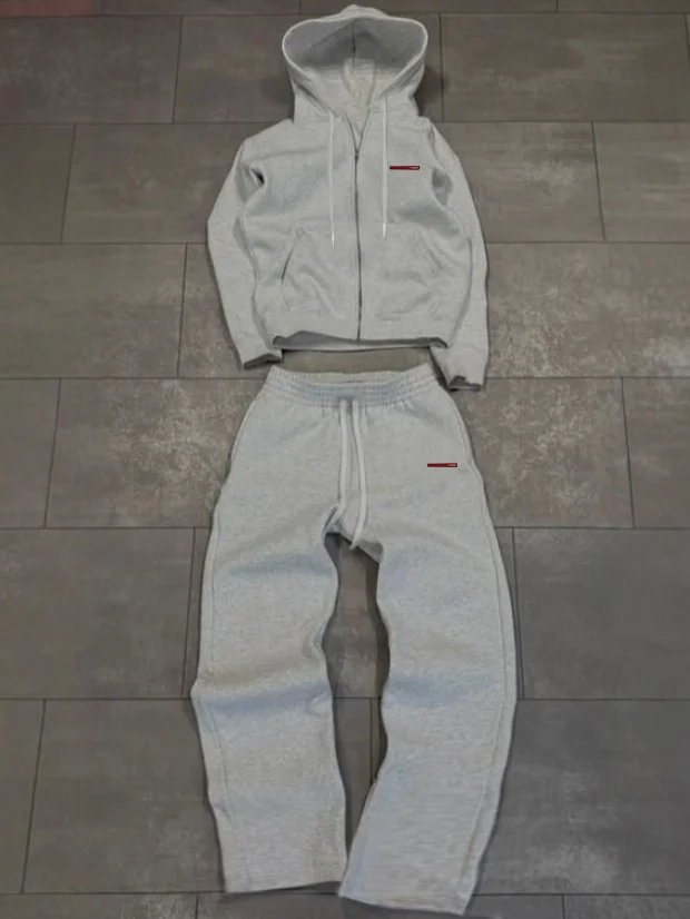 

Men's Casual Fleece Tracksuit 2 Piece Set with Red Label Detail Minimalist Red Label Sweatsuit