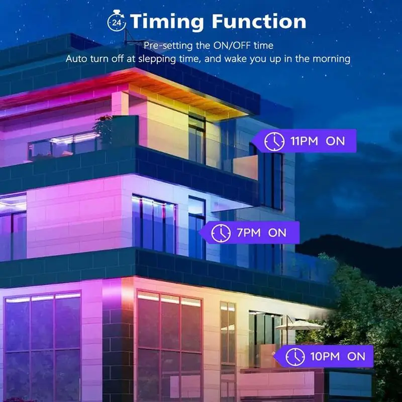 شريط إضاءة LED ذكي لاسلكي ، تحكم في التطبيق ، سطوع قابل للتعديل ، وظيفة توقيت ، إضاءة RGB للغرفة ،