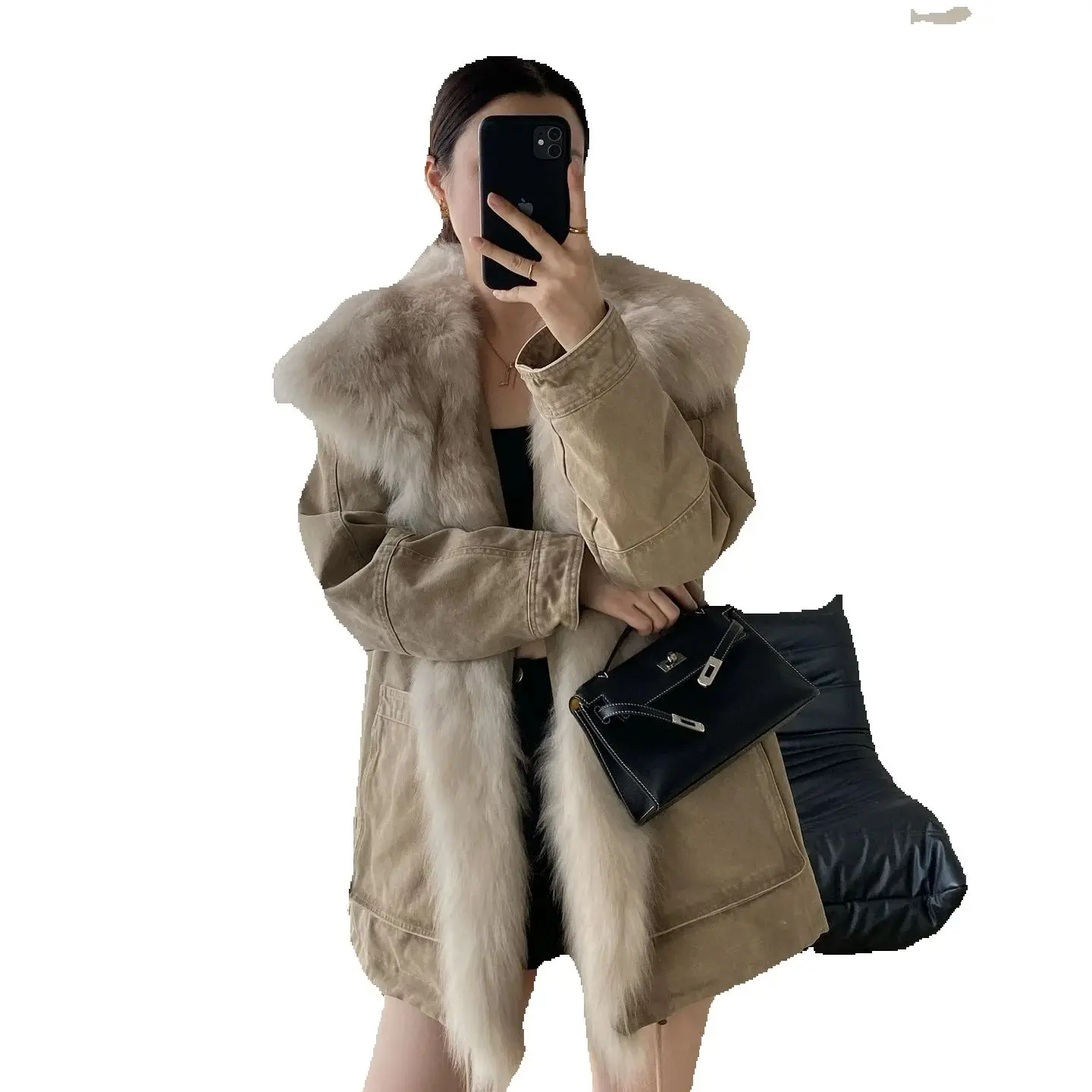 

2025 Зимняя новая крутая и стильная спецодежда с лацканами из лисьего меха 90, белый пуховик на гусином пуху, стиль из меха, чтобы переслушать