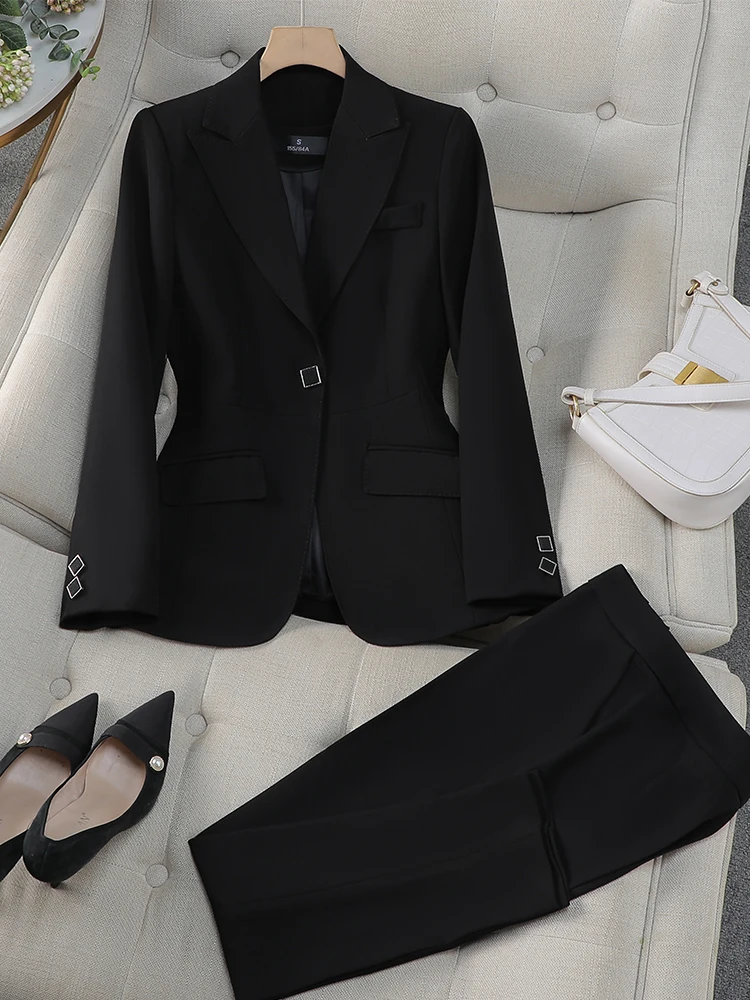 Autumn Winter Women PantSuit Office Ladies Female Business Work Wear 2 Piece Set Formal Blazer Jacket And Trouser ensemble femme