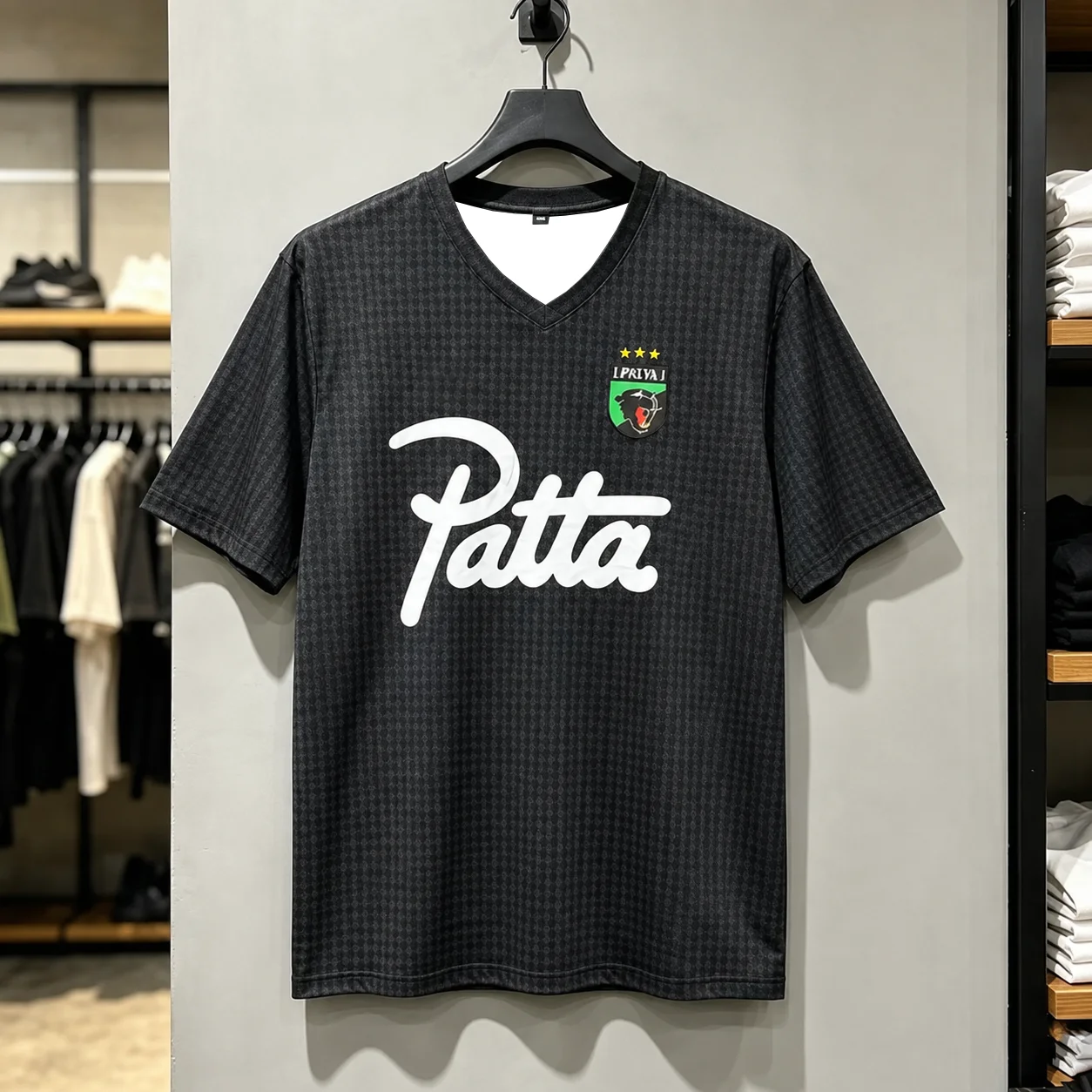 2026 Summer New PATTA Jersey T-Shirt Family Matching Checkered V-Neck Soccer Jersey Patta Inspired Streetwear Football Shirt