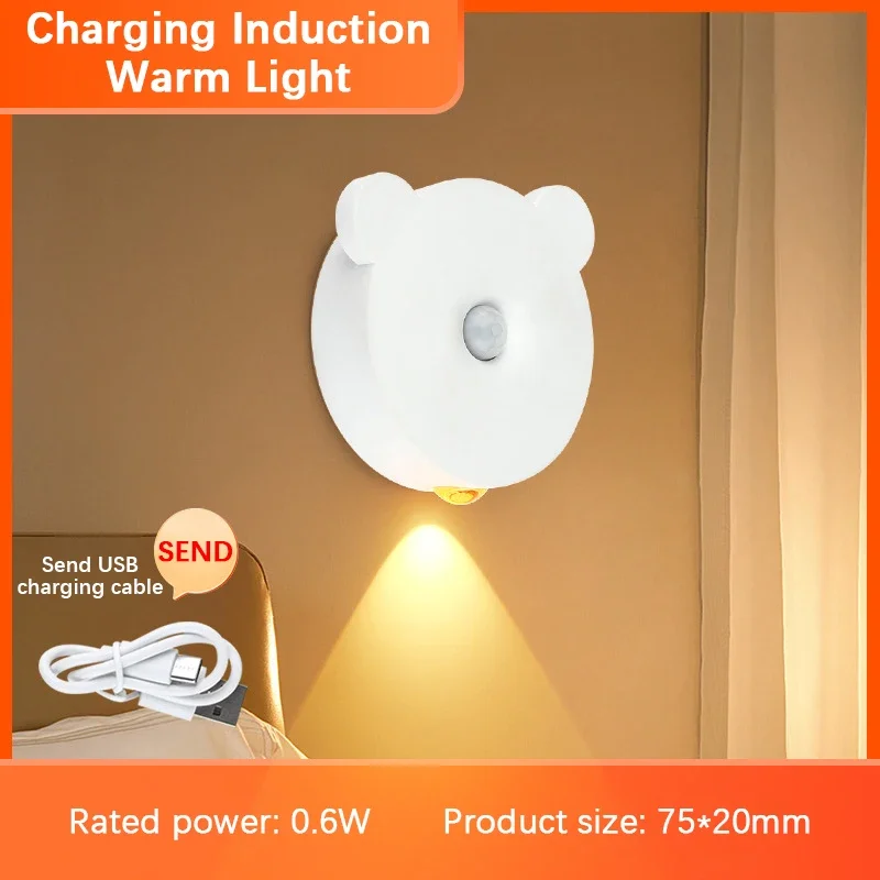 Inteligente Pequena Noite LED Human Sensing Light, Recarregável, USB, Magnético, Parede, Porta, Placa, Cabeceira, Quarto