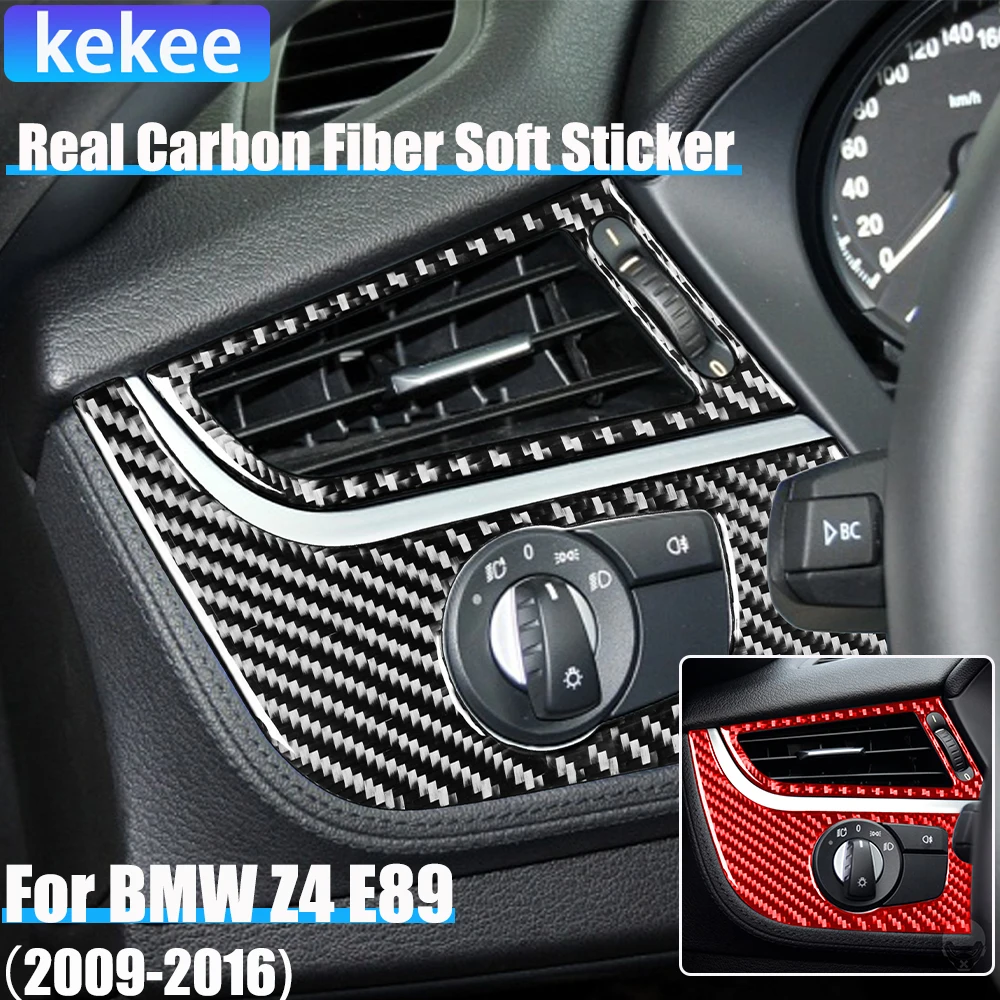 

Real Carbon Fiber Car Accessories Headlight Switch Set Cover Soft Sticker For BMW Z4 E89 2009 2010 2011 2012 2013 2014 2015 2016