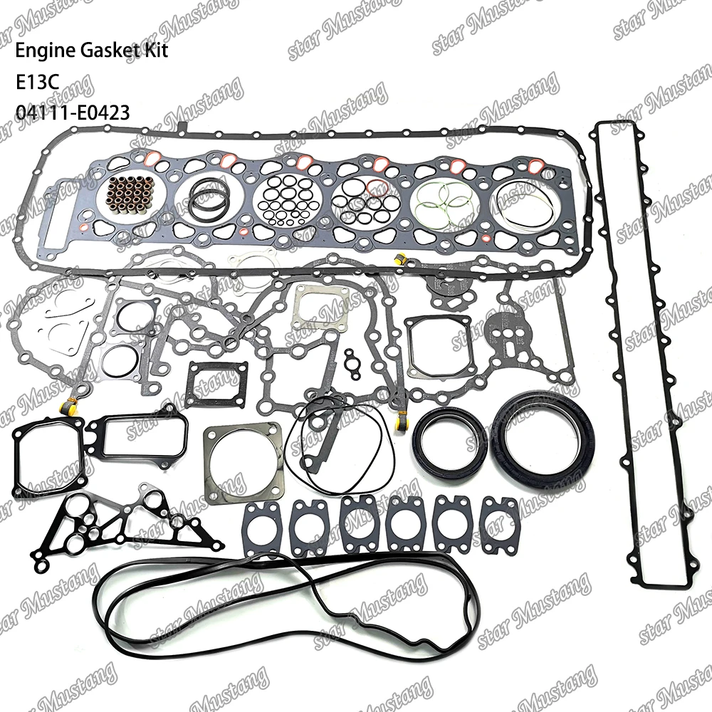 

Комплект прокладок двигателя E13C 04111-E0423, подходит для деталей двигателя Hino