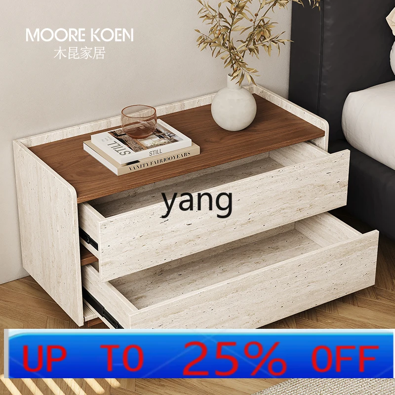 

Lh travertine walnut pattern Italian light luxury quiet retro style storage solid wood side cabinet