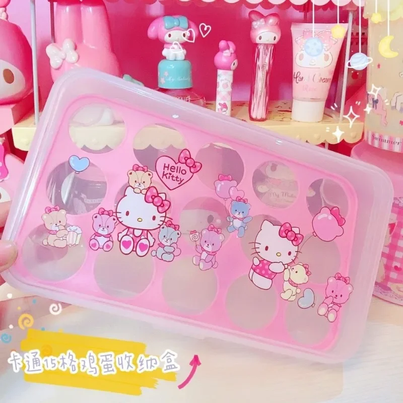 Hello Kitty Anime Kawaii Sanrio Ins Fashion Storage Egg Box Covered Cute Cartoon Plastic Sealed Egg Efrigerator Case Gifts