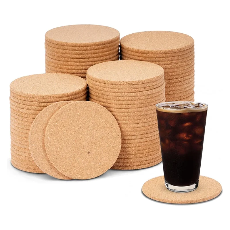 

100 Pcs Cork Coasters For Drinks, 4 Inch Round Absorbent Cork , Anti-Slip And Heat-Insulating Coffee Coasters-AT30