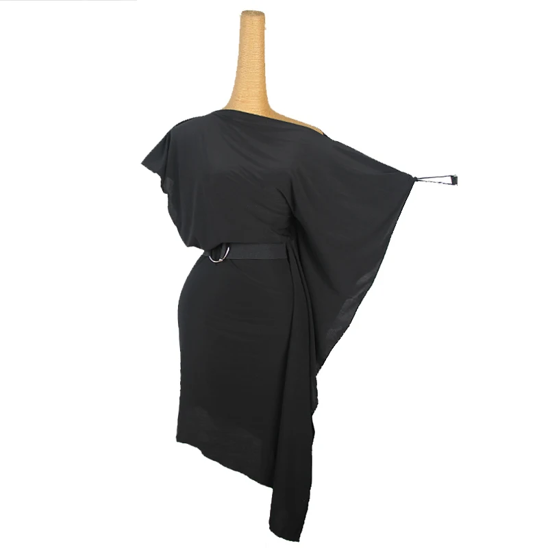 

New Latin Dance Dress Women Irregular Bat Sleeves Black Dress Adult Rumba Samba Ballroom Dance Clothes Practice Wear
