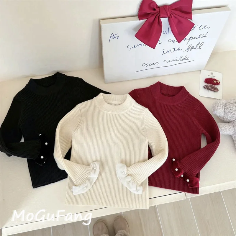 

01-Autumn and Winter Knitted Sweater for Girls2025Winter New Comfortable Warm Base Shirt Children's Versatile Sweater Base Shirt