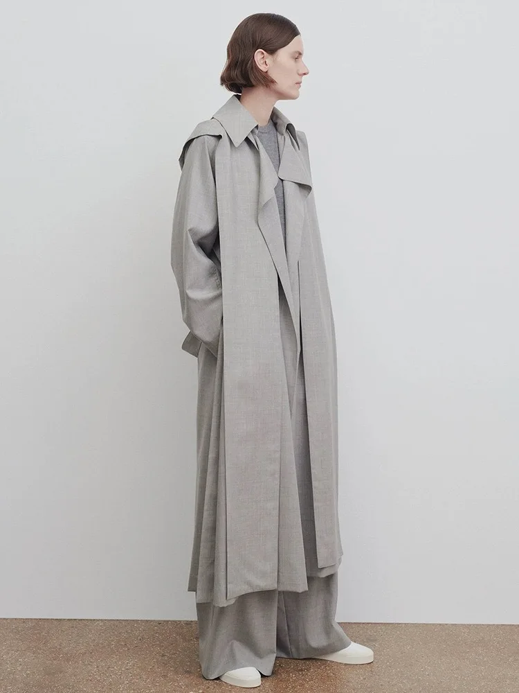 B-TOTO Trench Coat Spring and Autumn New Large Lapel in the Long Section Loose Thin Simple Female Irregular Collar