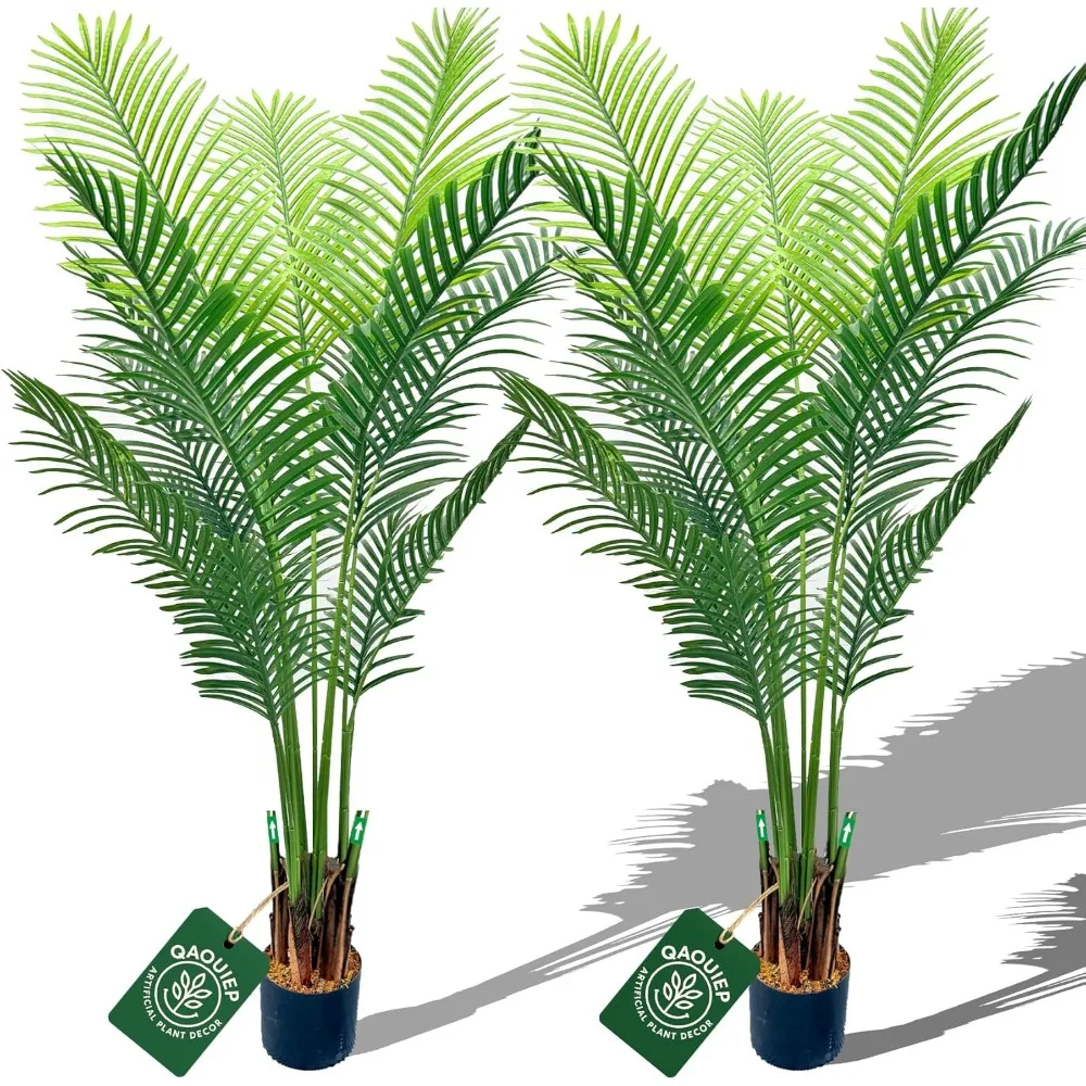 

A 6-foot Tall Artificial Betel Nut Tree - A Set of 2 Authentic Palm Trees with 19 Trunks, Natural Moss, and Flower Pots
