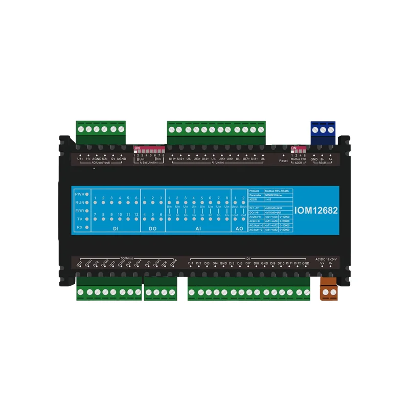 

IOM12862 Analog I/O Expansion Module Supports Modbus RTU 12DI 6DO 8AI 2AO for IoT Applications