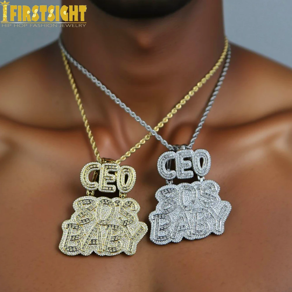 

Новый Iced Out Letters 80S CEO Baby кулон ожерелье серебряного цвета Bling CZ циркон Шарм мужские женские ювелирные изделия в стиле хип-хоп