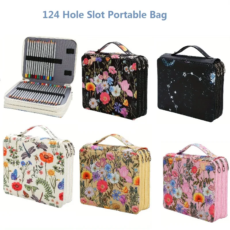 124 Hole 3 Layer Zipper Pencil Storage Bag 필통 пенал Portable Pen Case Storing Colored Pencil or Markers Outdoor Painting