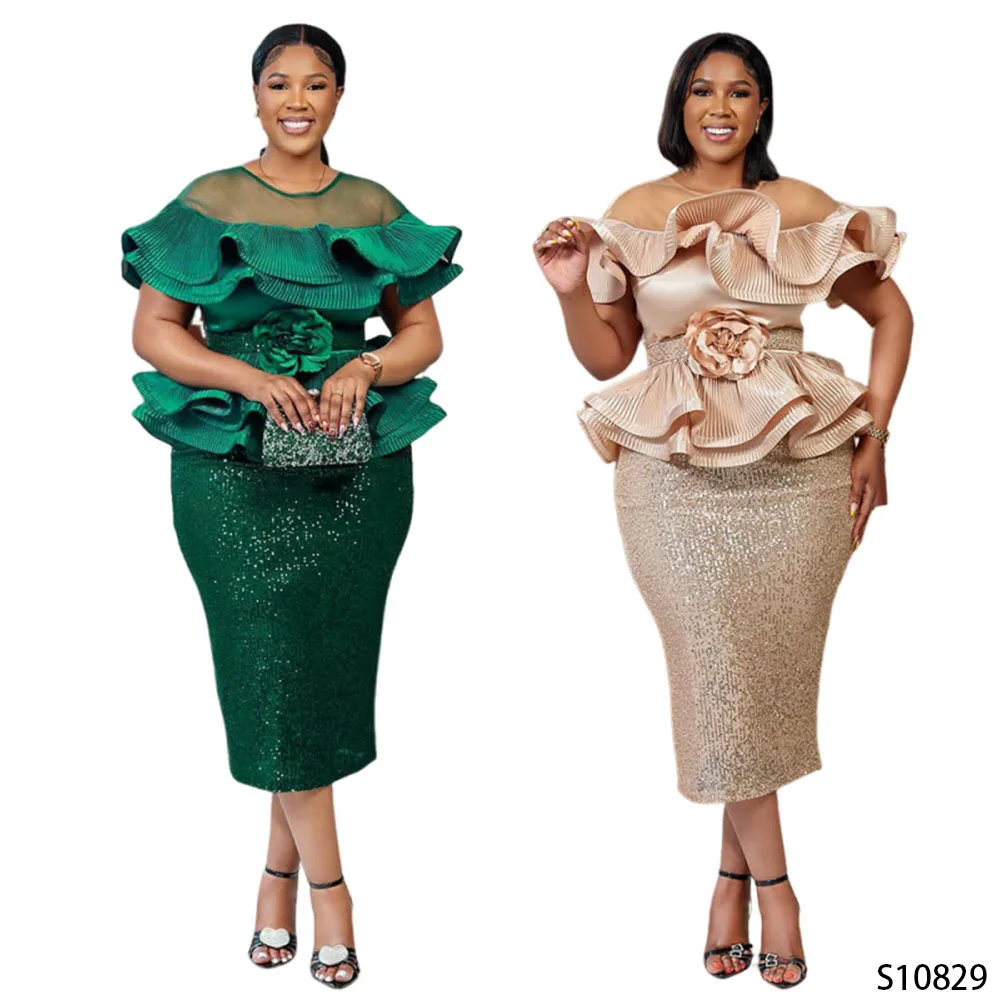 

Элегантные африканские платья для женщин, новинка 2023 года, модное длинное платье с рюшами для свадебной вечеринки, большие размеры, вечернее платье с блестками в Турции