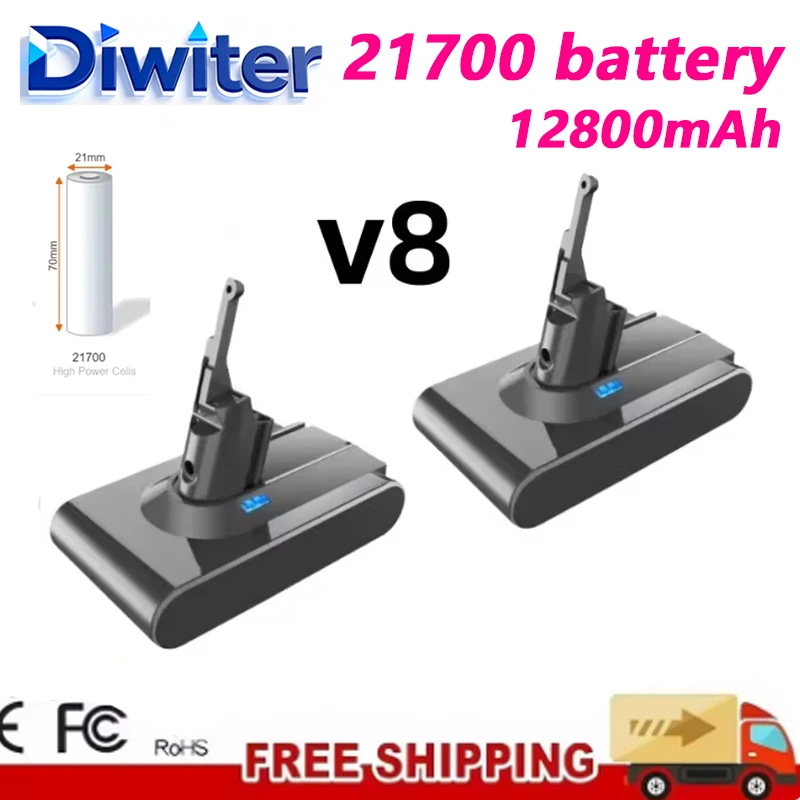 

21700 аккумулятор 12800 мАч 21,6 В для Dyson V8, аккумулятор Absolute V8, литий-ионный пылесос с животными SV10, серия пылесосов, аккумуляторные батареи
