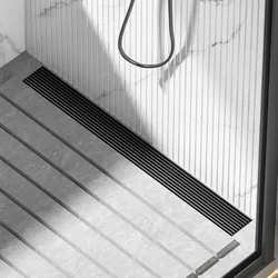 Stainless Steel Floor Drain Black Bathroom Drainage Linear Shower Floor Drain Copper Core Anti-Odor Solid Cover Sewer Stopper