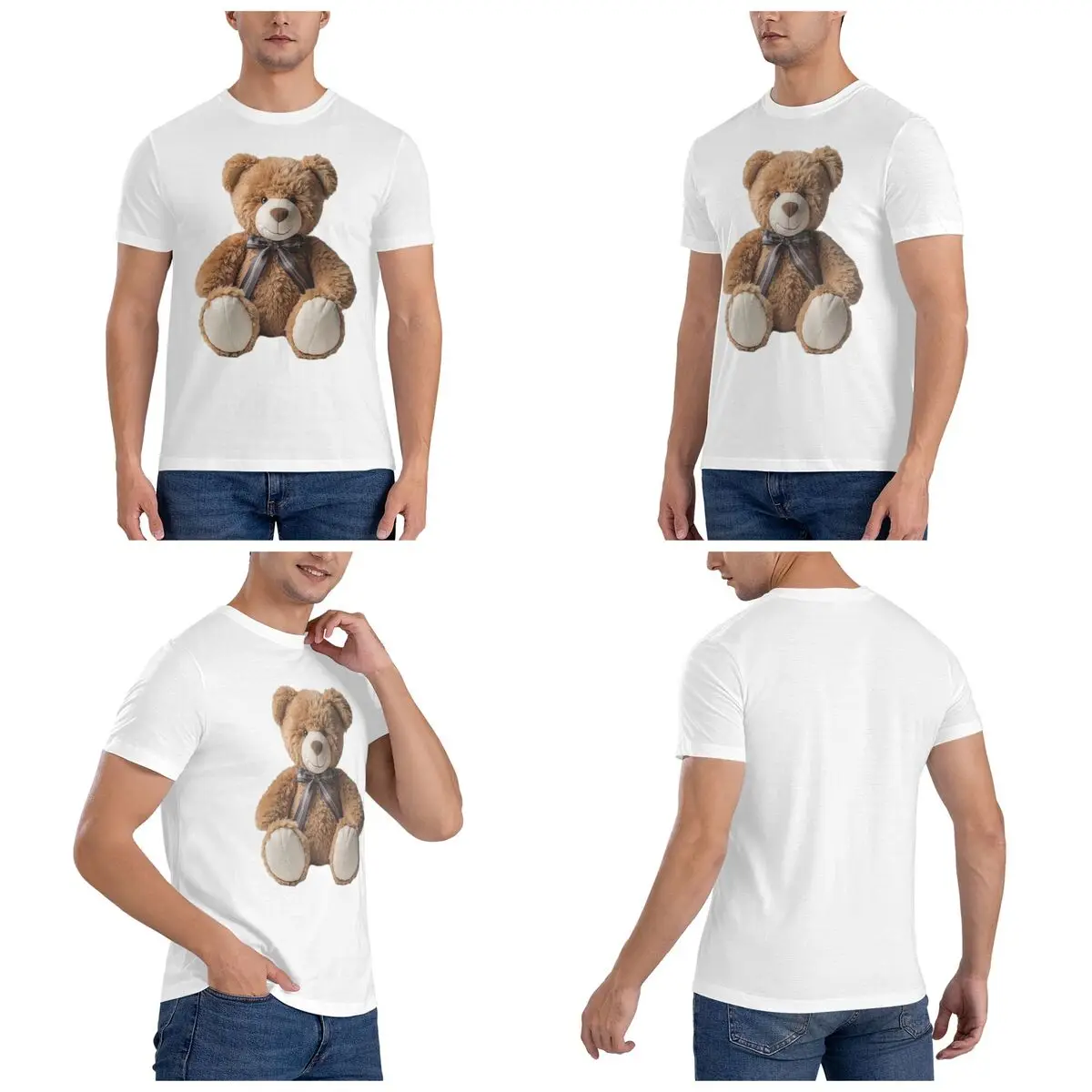 A Cute Teddy Bear With A Bow Tie Men T-Shirt Funny Oversized T Shirts Men's Round Neck Cotton Tees Short Summer Male