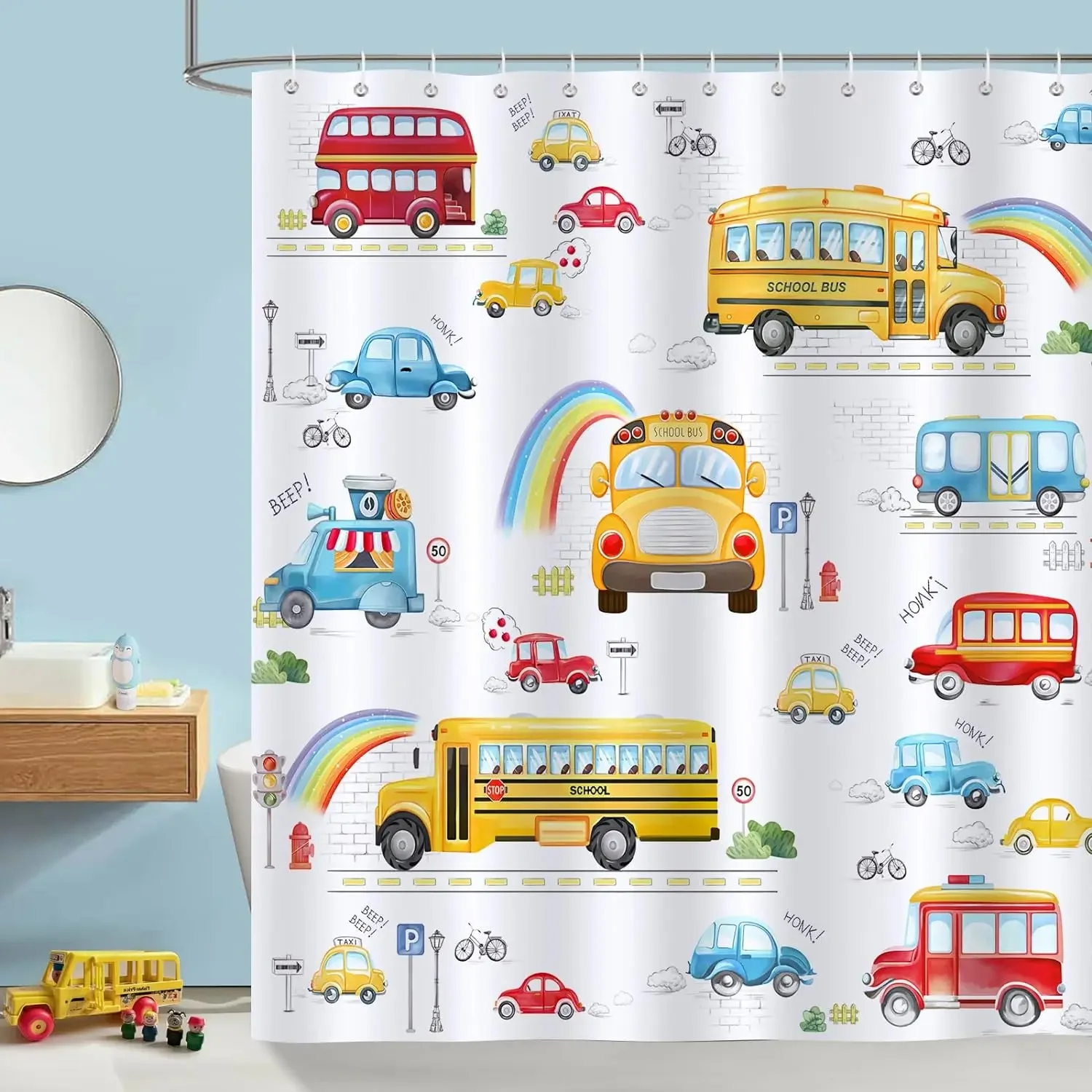 Cartoon Animal Alphabet Shower Curtain Kids ABC Educational Learning Tools Baby Girls Boys Colourful Bath Curtain Bathroom Decor