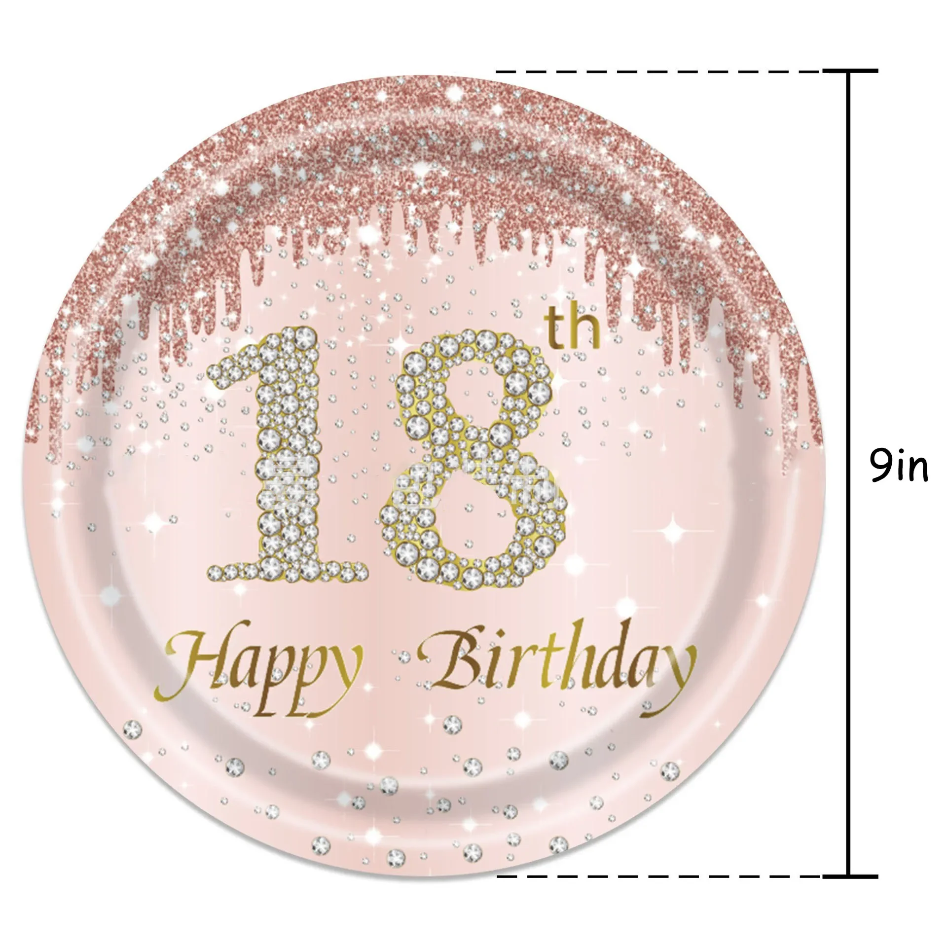 18th Birthday Party Decorations Tableware for Girls, Rose gold Diamond 18 Birthday Supplies  for Girls Women Parties Decoration