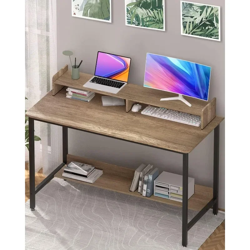 Computer Desk with Shelves, 32 Inch Gaming Writing Desk, Study PC Table Workstation Storage for Home Office, Grey