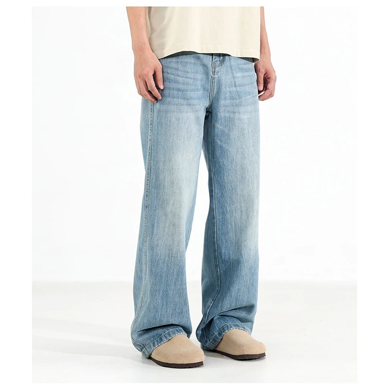 

2026 New Spring Men Fashion Light Blue Jeans Classic Straight Leg Loose Casual Denim Pants High Quality Breathable Trousers