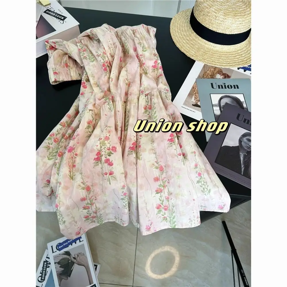 تنورة نسائية وردية اللون للربيع والصيف بخصر عالٍ ونحيفة على طراز المنتجع على شكل حرف A تنورة متوسطة الطول