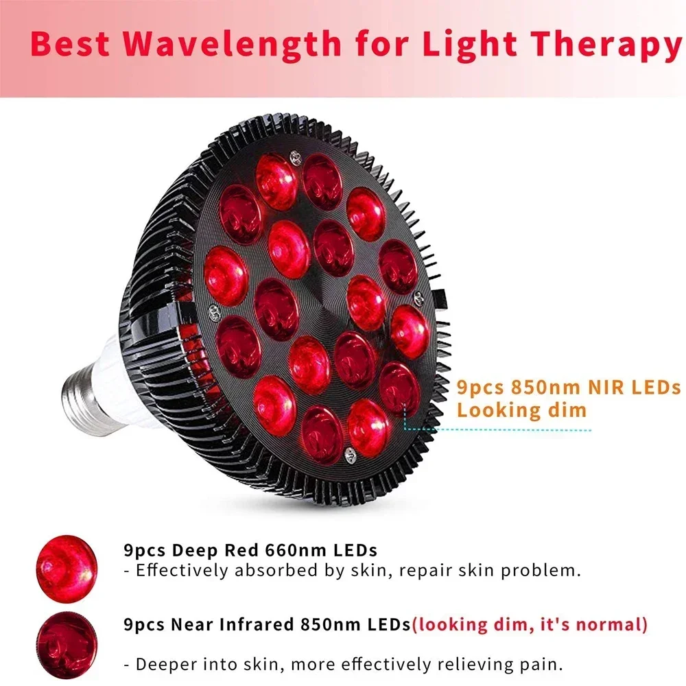 Red Lights Lamp Therapy Holder 360° Adjustable Clamp 660nm&850nm Infrared Combo Bulb for Skin Care Pain Relief and Recovery