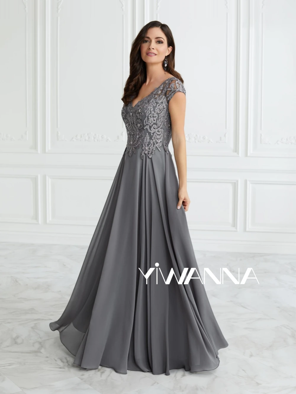 2025 V-neck Short Sleeve Mother Of The Bride Dress For Wedding Sparkly Beads Applique Prom Dress Customized Chiffon Evening Gown