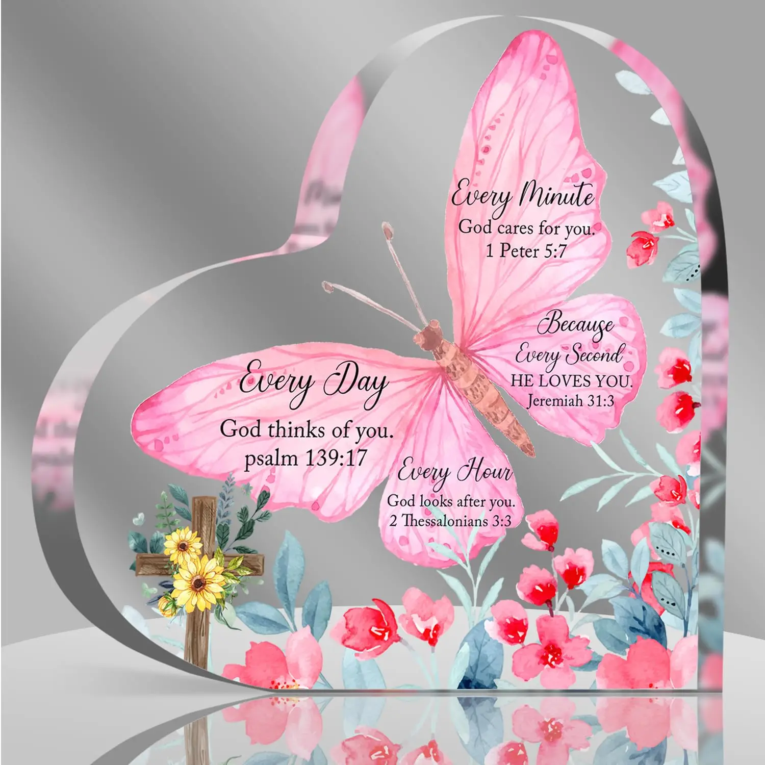 Colorful Butterfly Print Acrylic Heart Plaque Christian Inspirational Religious Gifts for Women Friends Colleague Keepsake Decor