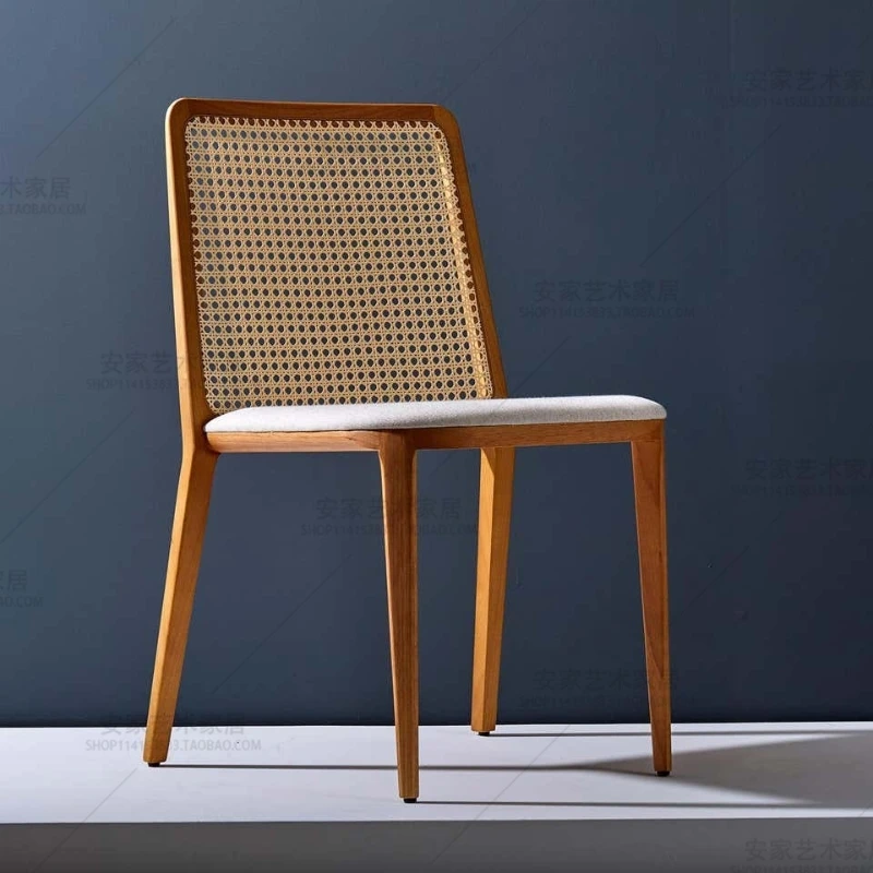 Woven Rattan Simple Chair Living Style Scandinavian Ash Wood Backless Book Chair Medieval Style Dining Chair