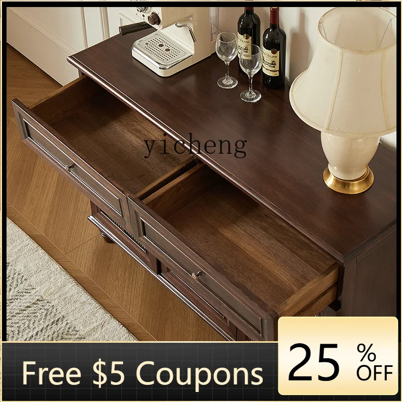 

AA Household living room storage glass wine cabinet American pure solid wood retro dining side cabinet