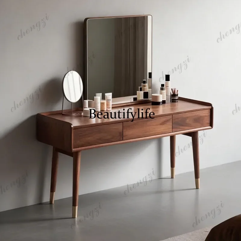 CC New Chinese solid wood dresser with mirror multi-drawer ash wood makeup table bedroom furniture