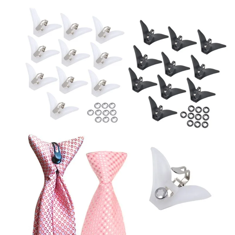 10pcs Plastic Triangle Clips Clasps for Ties Necktie Men Accessories Black White DIY Garment Clips