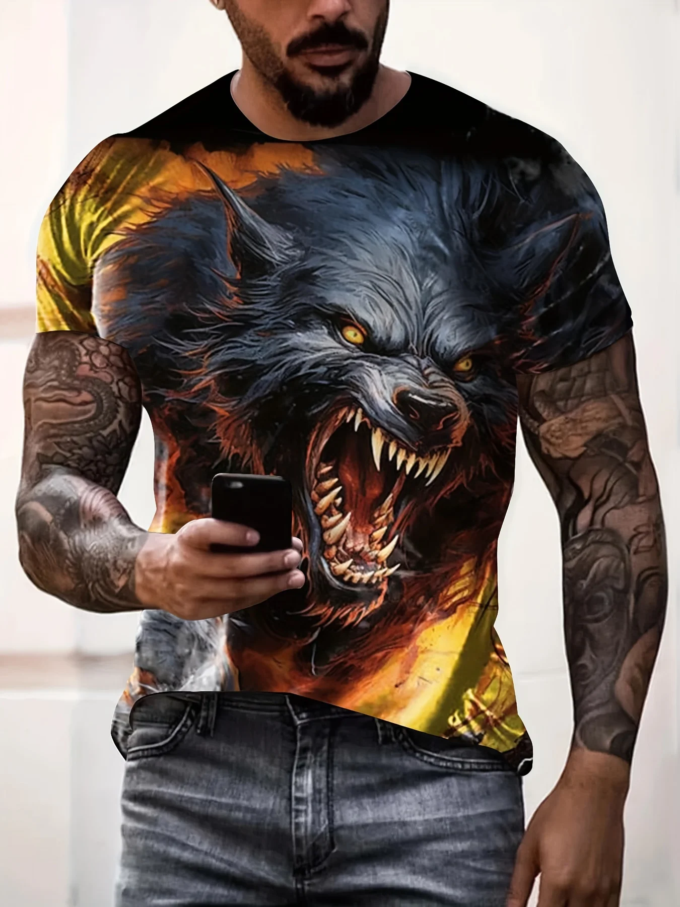 Animal Wolf 3D Print T-Shirts Streetwear Men Fashion Casual Oversized O-Neck Short Sleeved T Shirt Tees Tops Clothing