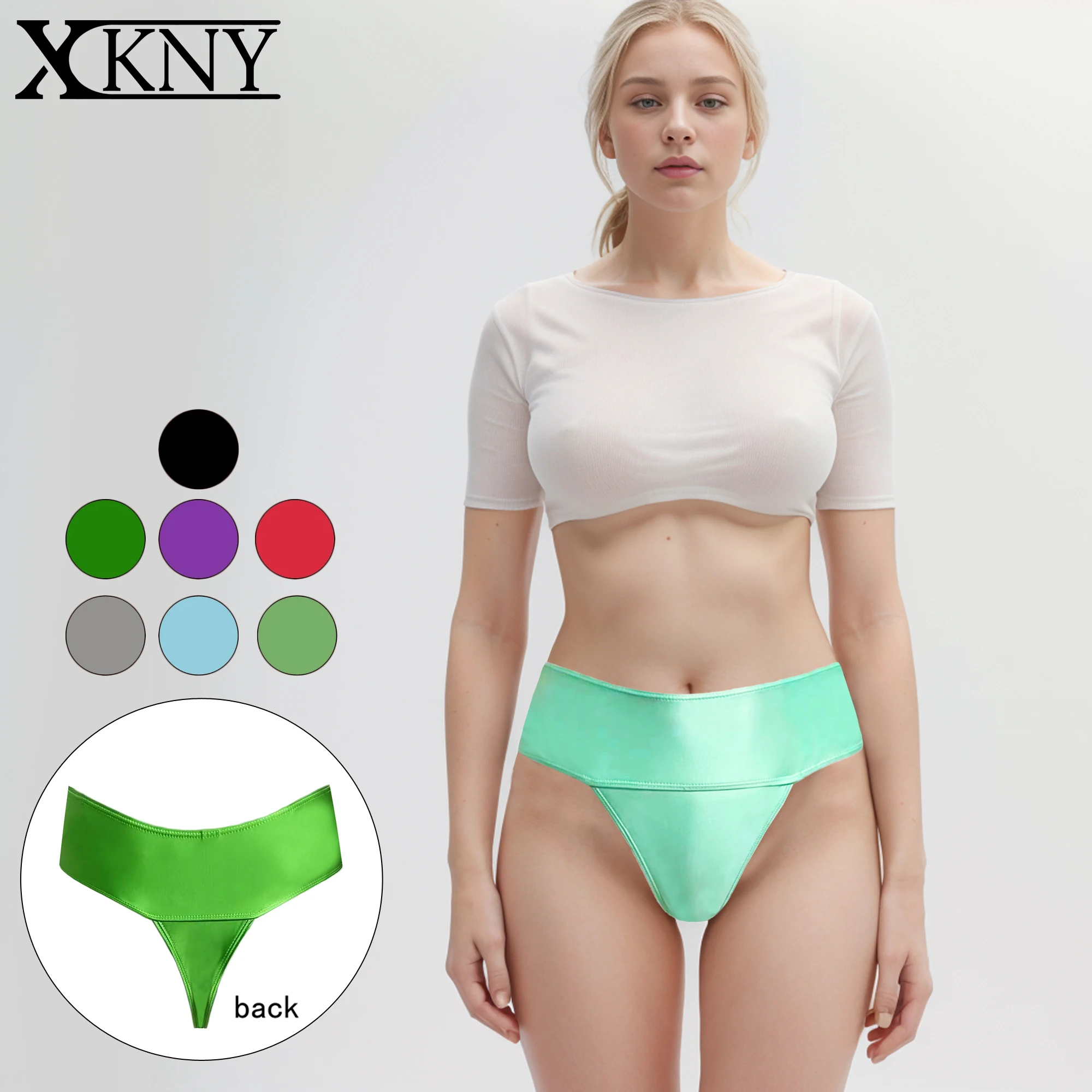 XClocKNYoung perizoma liscio olio lucido t-pantaloni oversize bikini solido sexy partitura alta bikini sexy con fondo intimo pantaloni lucidi