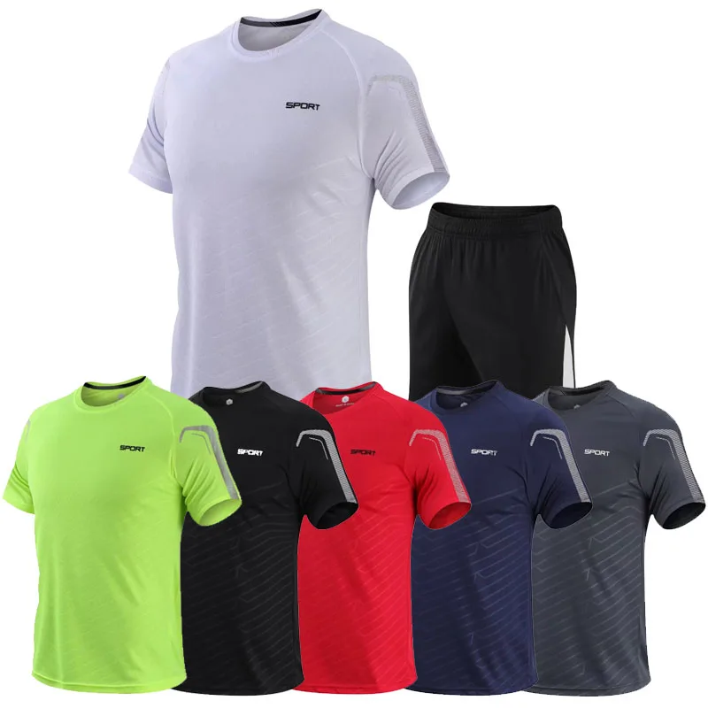 

Summer Men Gym T-shirt + Shorts Set Running Fitness Casual Clothes Sport Plus Size Shirts Shorts Clothes Jogging Sets New Brand