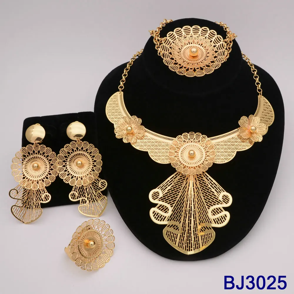 Dubai Gold Color Jewelry Sets For Women Indian Earring & Necklace Nigeria Moroccan Bridal Wedding Party Gifts