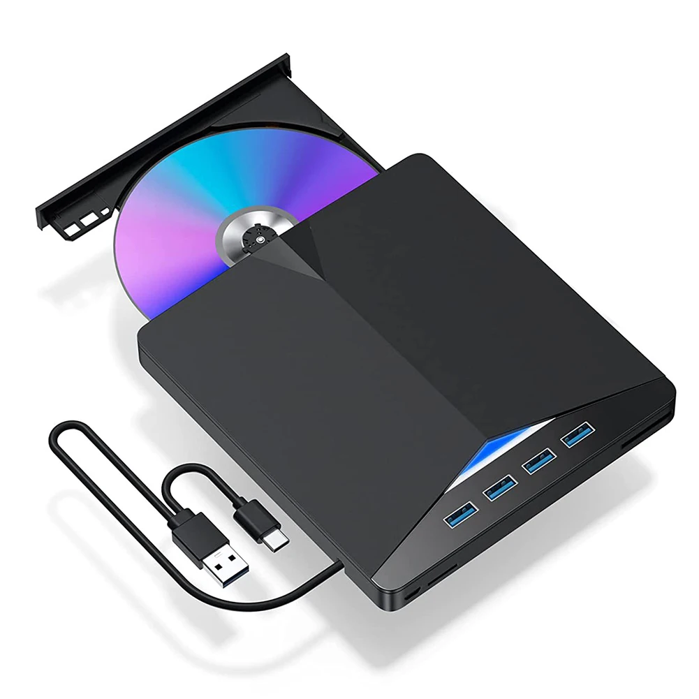 Unità mobile esterna USB 3.0 TypeC 7 in 1 Masterizzatore CD DVD Plug-and-Play Slim per Windows 11/10/8/7/Linux/OS
