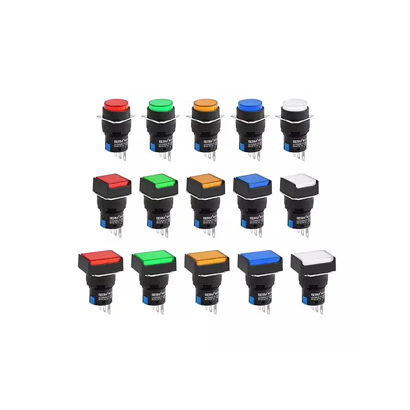 (10PCS) Original LA16 Square Pushbutton Switch 5A Self-Resetting Hole Size 16mm 5 Pins with Lamp 24V
