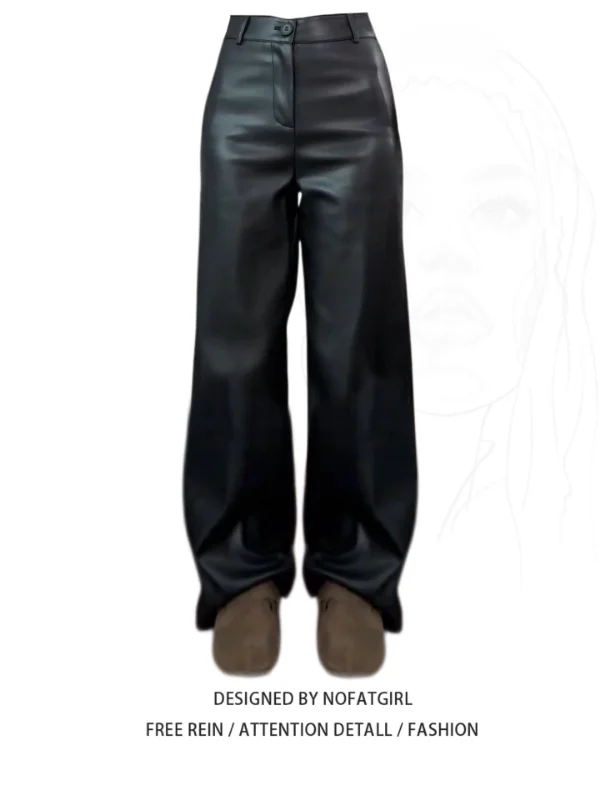 

Женские повседневные кожаные брюки больших размеров с высокой талией, прямые, широкие штанины, универсальные, свободного кроя, осень-зима