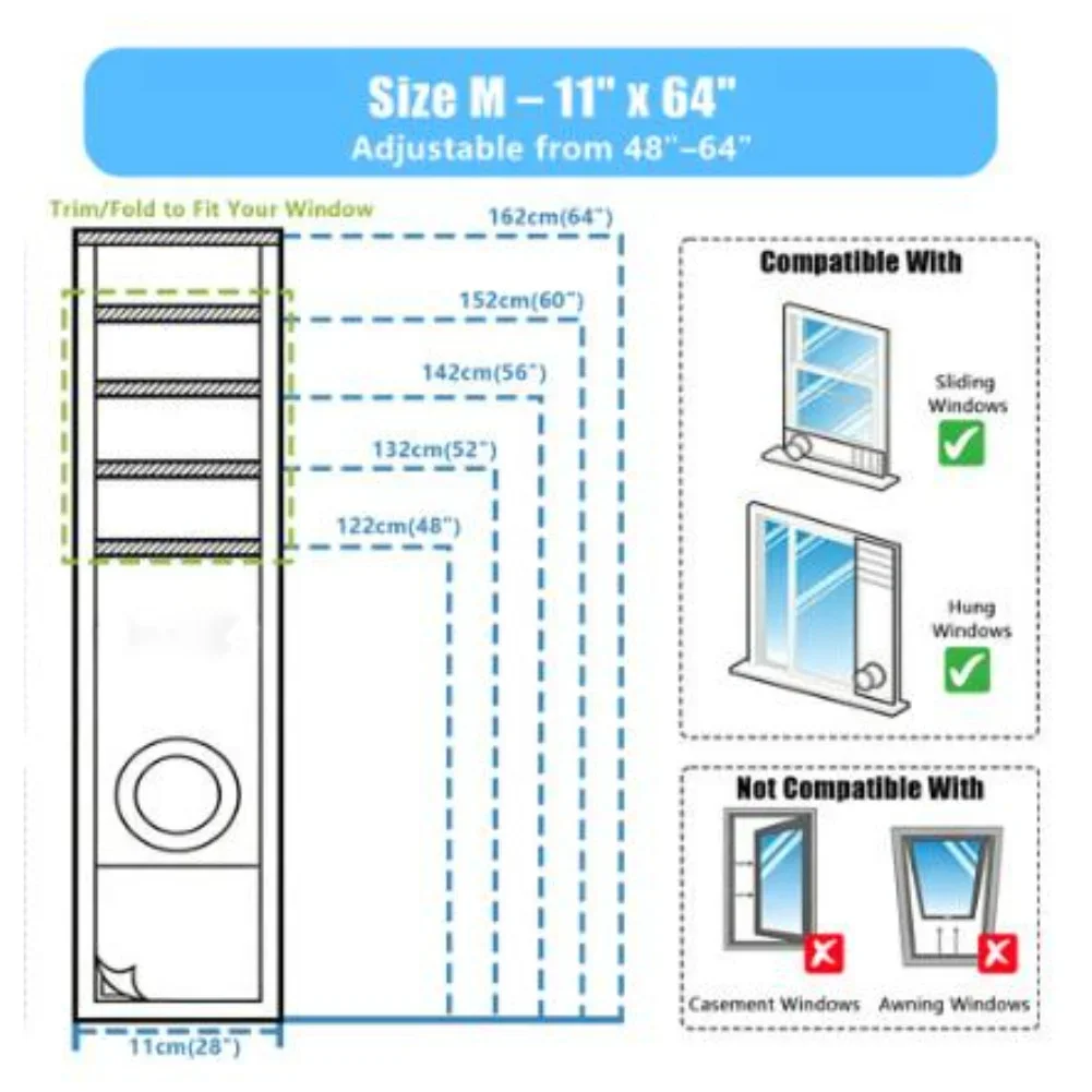 Air Conditioner Vent Sealing Cloth Compatible With Portable AC Units Fits Sliding Sash And Patio Doors Without Drilling