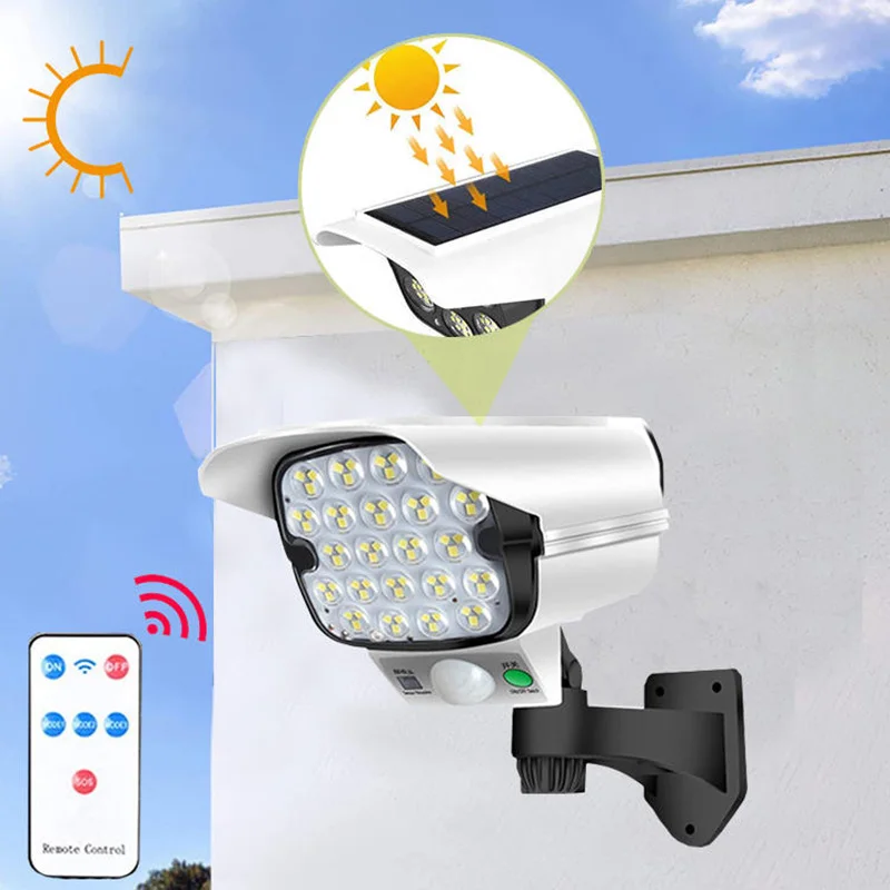 

Outdoor Solar Light Motion Sensor Security Dummy Camera Wireless Flood Light IP67 Waterproof 77 LED Lamp 3 Mode For Home Garden