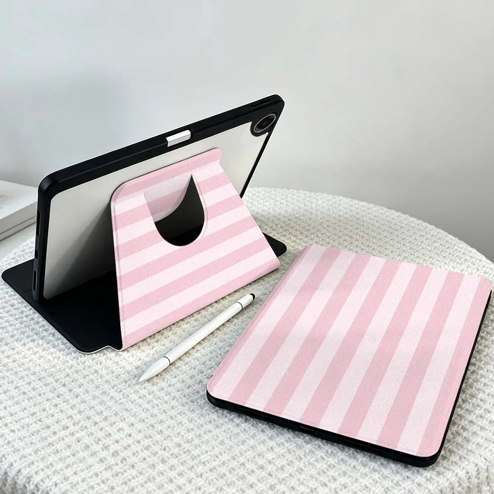 Simple Pink Stripes Soft For Samsung Galaxy Tab S11 S10 S9 S8 A11 FE Plus Ultra 360° Rotation Stylus Storage Tablet Case