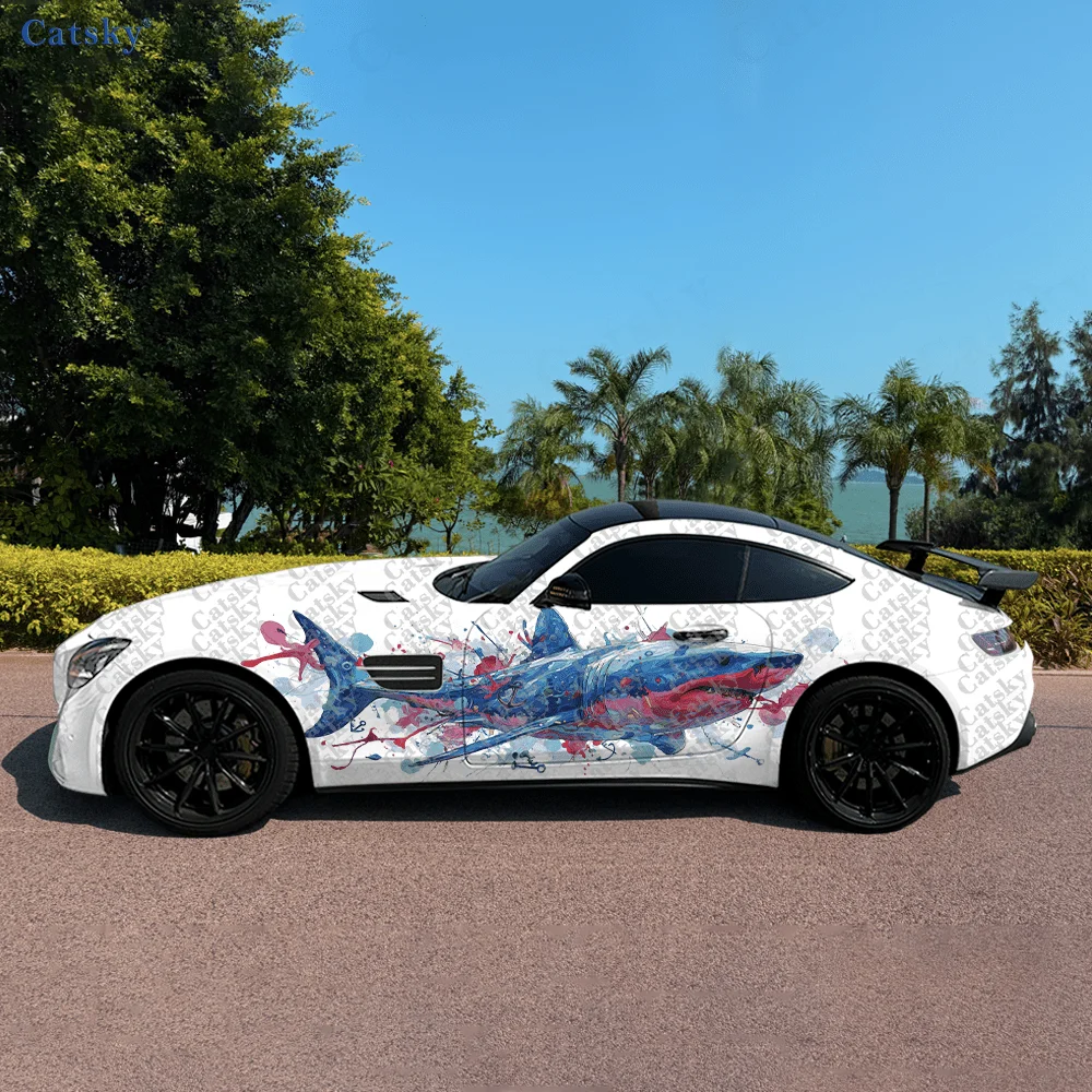 2pcs Graffiti Shark Splash Sticker, Durable, Fade-resistant, Enhance The Beauty of Your Vehicle with Bold Design Car Vinyl Wraps