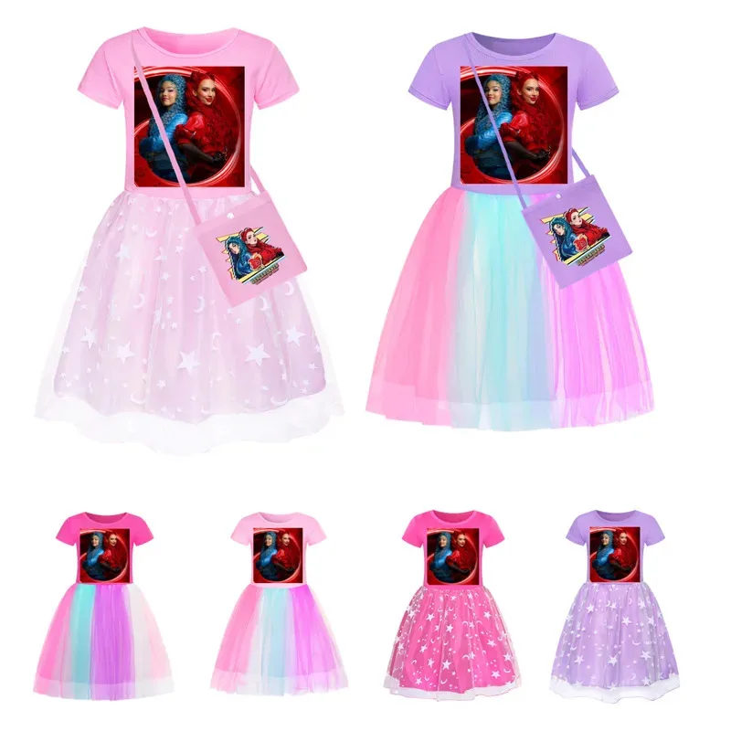 111 www D-Descendantsing صعود فستان أحمر صيفي دانتيل الأميرة فيستدوس فساتين غير رسمية للفتيات الصغيرات لحفلات أعياد ميلاد الأطفال #3