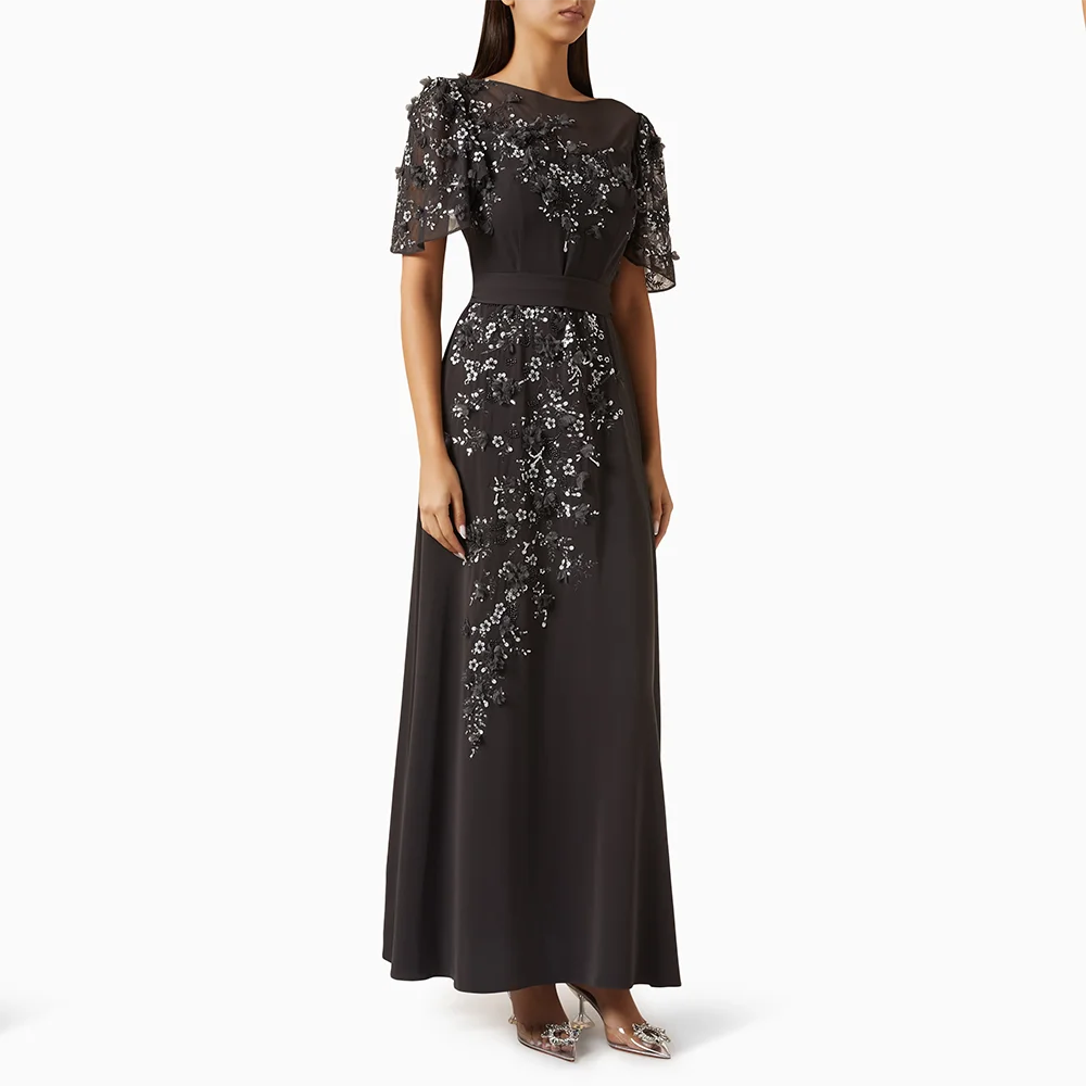 

Brown O-neck Short Sleeves Evening Dress Customized Straight Ankle Lenght Prom Gown Applique Beads Formal Party Dresses 2026