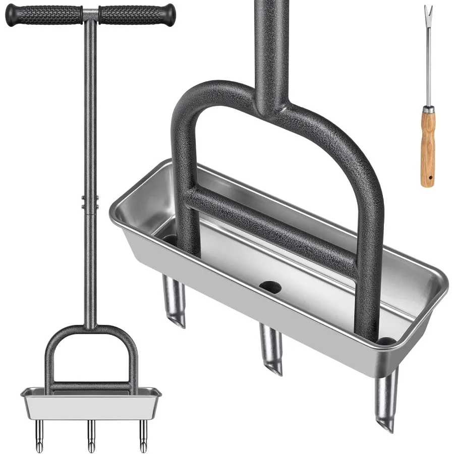 

Ручной аэратор для сердцевины газона с тремя сердечками из нержавеющей стали и лотком для хранения сердечника почвы для эффективного аэрации травы Предварительно собранный D