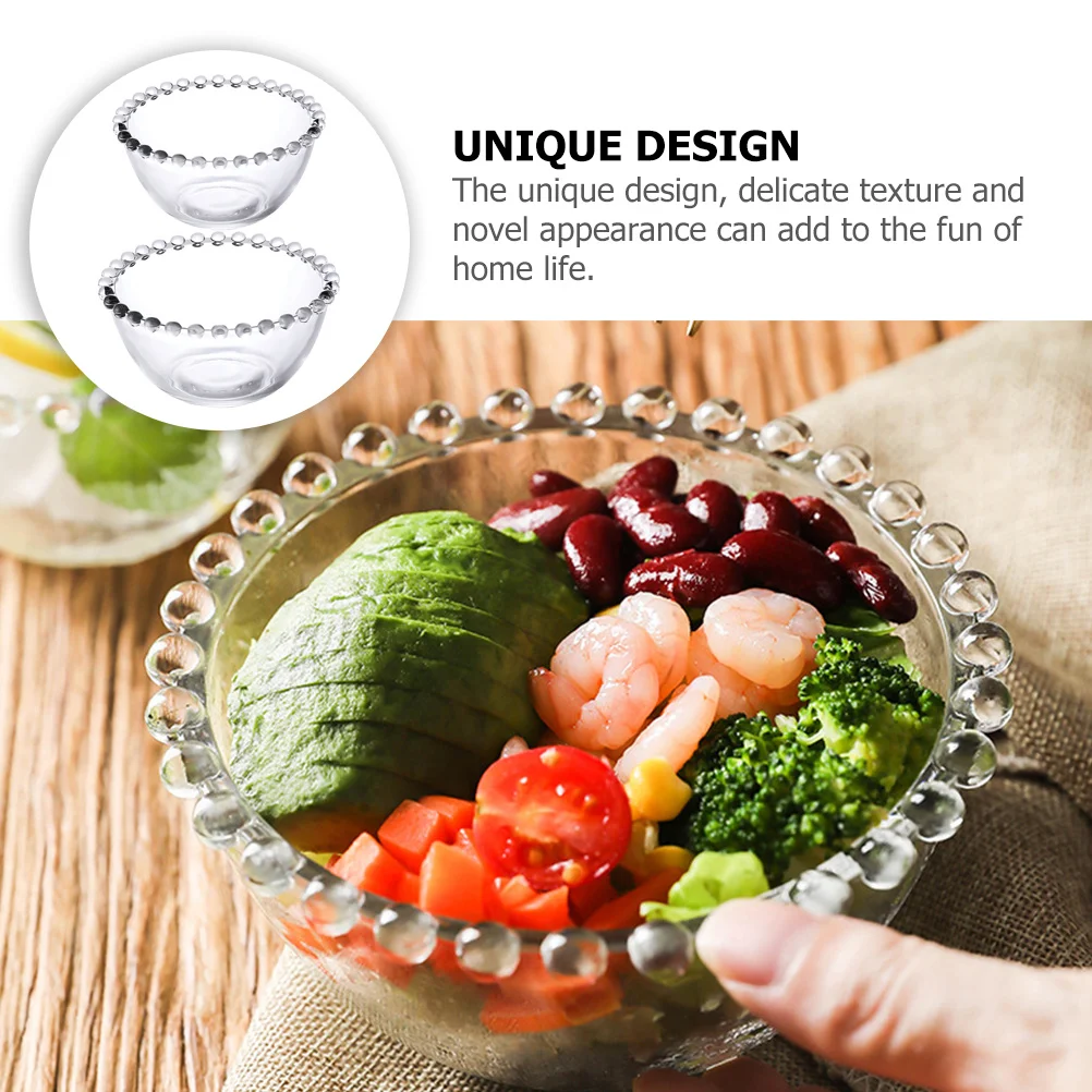 

2Pcs Clear Glass Salad Bowls Transparent Cubilose Household Dessert Serving Multi-Use Fruit Bowls Transparent Salad Bowl